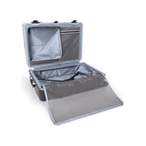 Black Tumi 19 Degree Frame checked luggage with textured exterior, suitable for extended trips, featuring sturdy wheels and handle.