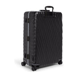 Black Tumi 19 Degree Frame checked luggage with textured exterior, designed for extended trips.