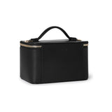 Black Tumi Voyageur Lex Small Train Case Crossbody bag with gold accents, compact and stylish for travel and everyday use.