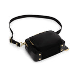 Black Tumi Voyageur Teghan Crossbody Bag with gold accents, featuring a sleek design and adjustable strap.