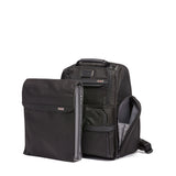 Tumi Alpha Laptop Compact Brief bag with padded compartment, sleek black design, and adjustable shoulder strap.