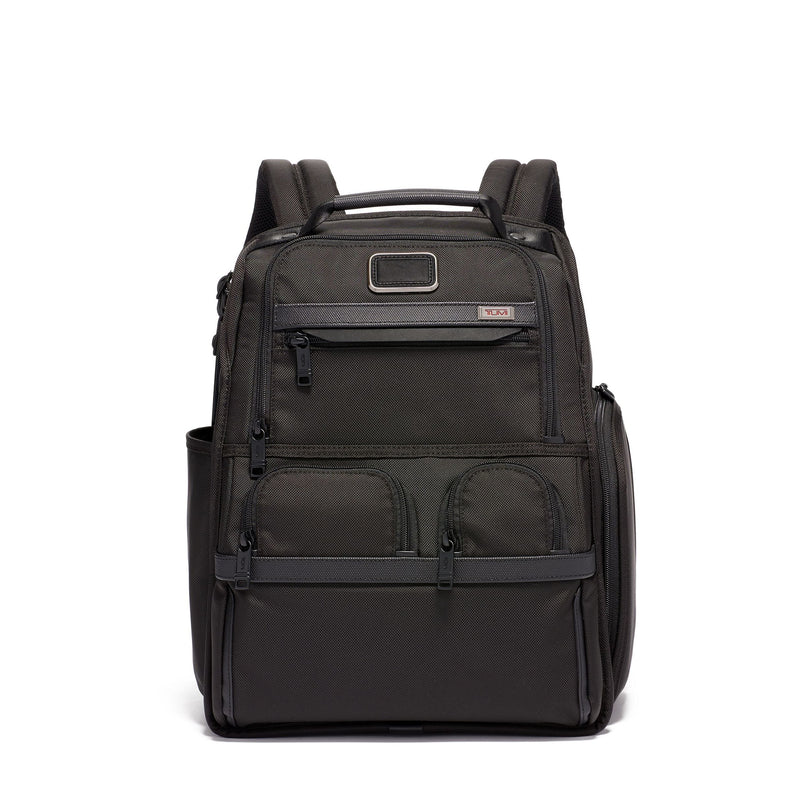 Tumi Alpha Laptop Compact Brief, black leather briefcase with padded compartment and sleek design for professional use