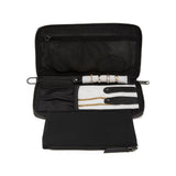 Tumi Voyageur Vevay Jewelry Portfolio in black leather with multiple compartments for organizing jewelry and accessories.
