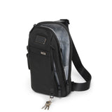 Tumi Alpha Sling bag in black with adjustable strap and multiple compartments, designed for convenient everyday carrying.