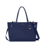 Tumi Voyageur Valetta large tote bag in black with top handles and spacious interior, designed for stylish everyday use.