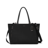 Tumi Voyageur Valetta large tote bag in black with top handles and spacious interior, designed for stylish everyday use.