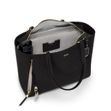 Tumi Voyageur Valetta large tote bag in black with spacious interior and sturdy handles, ideal for daily use.