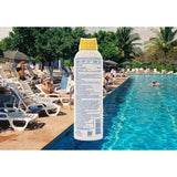 Vacation Classic Spray 30spf sunscreen bottle with a blue cap and white label, designed for easy application and sun protection.