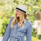 Beige Palm Beach UPF 50+ fedora packable hat by Wallaroo Hat Company, lightweight accessory with wide brim and UPF sun protection.