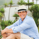 Beige Palm Beach UPF 50+ fedora packable hat by Wallaroo Hat Company, lightweight accessories for sun protection and style.