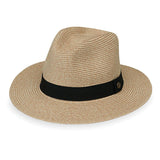 Beige Palm Beach UPF 50+ Fedora packable hat by Wallaroo Hat Company, stylish accessory with wide brim and breathable design.