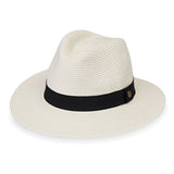 Beige Palm Beach UPF 50+ Fedora packable hat by Wallaroo Hat Company, lightweight accessory with wide brim for sun protection.