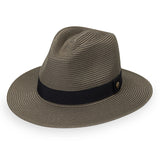 Beige Palm Beach UPF 50+ fedora packable hat by Wallaroo Hat Company, stylish accessory with wide brim for sun protection.