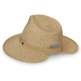 Beige Wallaroo Gabi UPF 50+ packable hat with wide brim, made by Wallaroo Hat Company, designed for sun protection and portability.