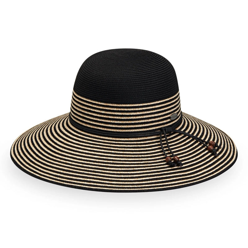 Black Marseille UPF 50+ packable hat by Wallaroo Hat Company, featuring wide brim and breathable fabric for sun protection.