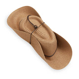 Petite Sanibel UPF 50+ packable hat by Wallaroo Hat Company, camel-colored wide-brim sun hat for women.