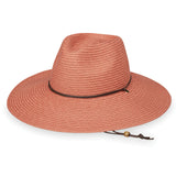 Camel Sanibel UPF 50+ packable hat by Wallaroo Hat Company, lightweight sun protection with wide brim and adjustable strap.