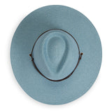 Camel Sanibel UPF 50+ packable hat by Wallaroo Hat Company with wide brim and adjustable strap, ideal for sun protection.