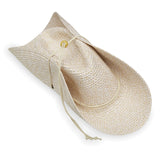 Camel Sanibel UPF 50+ packable hat by Wallaroo Hat Company, lightweight sun protection with wide brim and breathable fabric.
