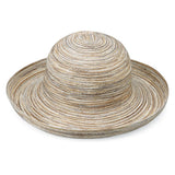 Denim Sydney UPF 30+ packable hat by Wallaroo Hat Company, featuring a wide brim and adjustable chin strap for sun protection.