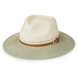 Ivory Ice Blue Kristy UPF+ Fedora Hat by Wallaroo Hat Company with a wide brim and stylish design for sun protection.