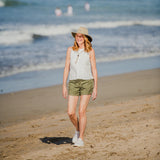 Khaki Summit UPF 50+ bucket hat by Wallaroo Hat Company with wide brim and adjustable M-L size for sun protection.