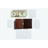 Bellroy Note Sleeve wallet in cocoa leather, showing multiple card slots and a sleek, minimalist design.