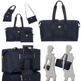 Blue Bric's X-Collection 22-inch folding duffle bag with handles and zip closure, displayed in a product bundle image.