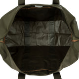 Bric's X-Collection 22-inch folding duffle bag with durable fabric, leather accents, and adjustable shoulder strap.