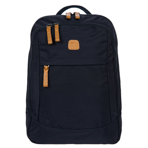 Bric's Metro backpack in black with multiple compartments and adjustable straps, designed for travel and daily use.