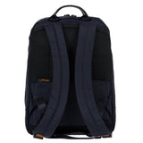 Bric's Metro backpack in black with adjustable shoulder straps and multiple compartments, designed for travel and daily use.