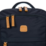 Bric's Metro backpack in black with multiple compartments and adjustable straps, designed for travel and daily use.