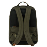 Bric's Metro backpack in black with multiple compartments and padded shoulder straps, designed for travel and daily use.