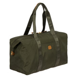 Bric's X-Collection 18-inch folding duffle bag in black with leather accents and sturdy handles, suitable for travel and storage.