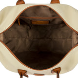Bric's Firenze 18-inch cargo duffel bag in durable fabric with leather accents, featuring multiple compartments and a sturdy handle.