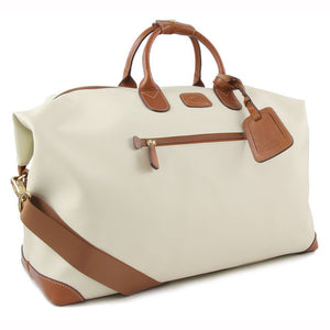 Bric's Firenze 22-inch cargo duffel bag in durable fabric with leather accents, featuring top handles and a zip closure.