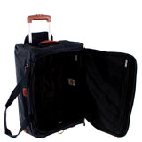 Bric's X-Collection 21-inch rolling duffle luggage with durable fabric and retractable handle, black color with wheels and zipper closure.