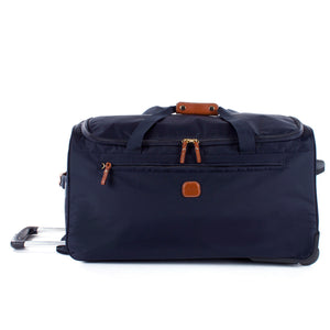 Bric's X-Collection 28-inch rolling duffle luggage with durable fabric and adjustable handle, black color, front zipper pocket.