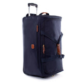 Bric's X-Collection 28-inch rolling duffle luggage with durable fabric and retractable handle, black color, and multiple compartments.