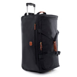 Bric's X-Collection 28-inch rolling duffle luggage with durable fabric and multiple compartments, black color, on white background.
