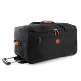 Bric's X-Collection 28-inch rolling duffle luggage with durable fabric and adjustable handle, black color, front zipper pocket.