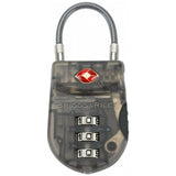 Black Briggs & Riley TSA cable luggage lock with keyhole and cable for secure travel accessories.