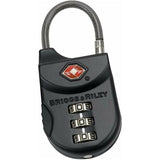 Black Briggs & Riley TSA cable luggage lock with keyless combination, designed for secure travel accessories.