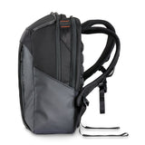 Briggs & Riley ZDX Cargo Backpack with multiple compartments, padded shoulder straps, and durable black nylon fabric.
