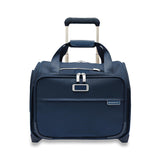 Briggs & Riley Baseline 2-wheel carry-on cabin bag in blue with retractable handle and wheels for easy travel.