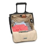 Briggs & Riley Baseline 2-Wheel Cabin Bag carry-on luggage with blue fabric, suitable for travel and easy maneuverability.