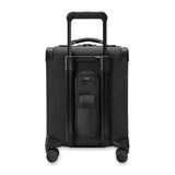 Briggs & Riley Baseline compact carry-on spinner luggage in blue with four spinner wheels and durable hard shell exterior.