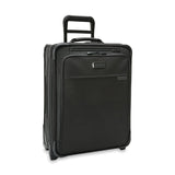 Briggs & Riley Baseline Global 2-Wheel Carry-On luggage in blue with telescoping handle and four durable wheels.