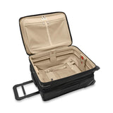 Briggs & Riley Baseline Global 2-Wheel Carry-On luggage in blue with telescoping handle and four spinner wheels.