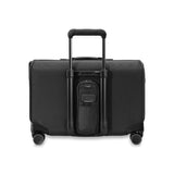 Briggs & Riley Baseline wide carry-on wheeled garment spinner luggage with extendable handle and four spinner wheels.